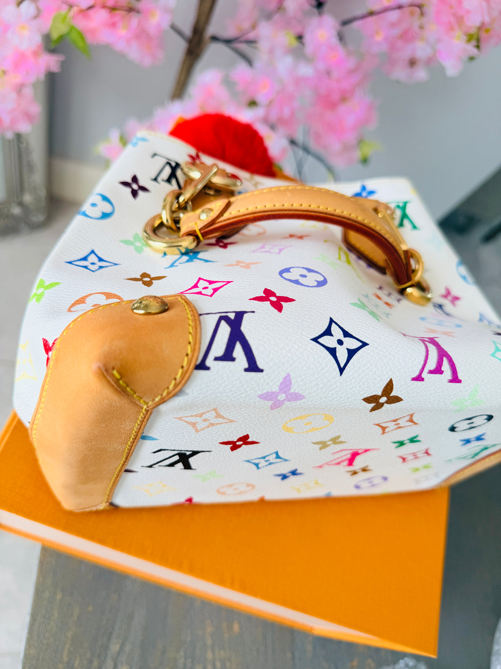 Louis Vuitton Takashi Murakami Audra PM Monogram White Leather Gold Hardware