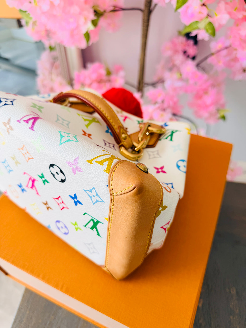Louis Vuitton Takashi Murakami Audra PM Monogram White Leather Gold Hardware
