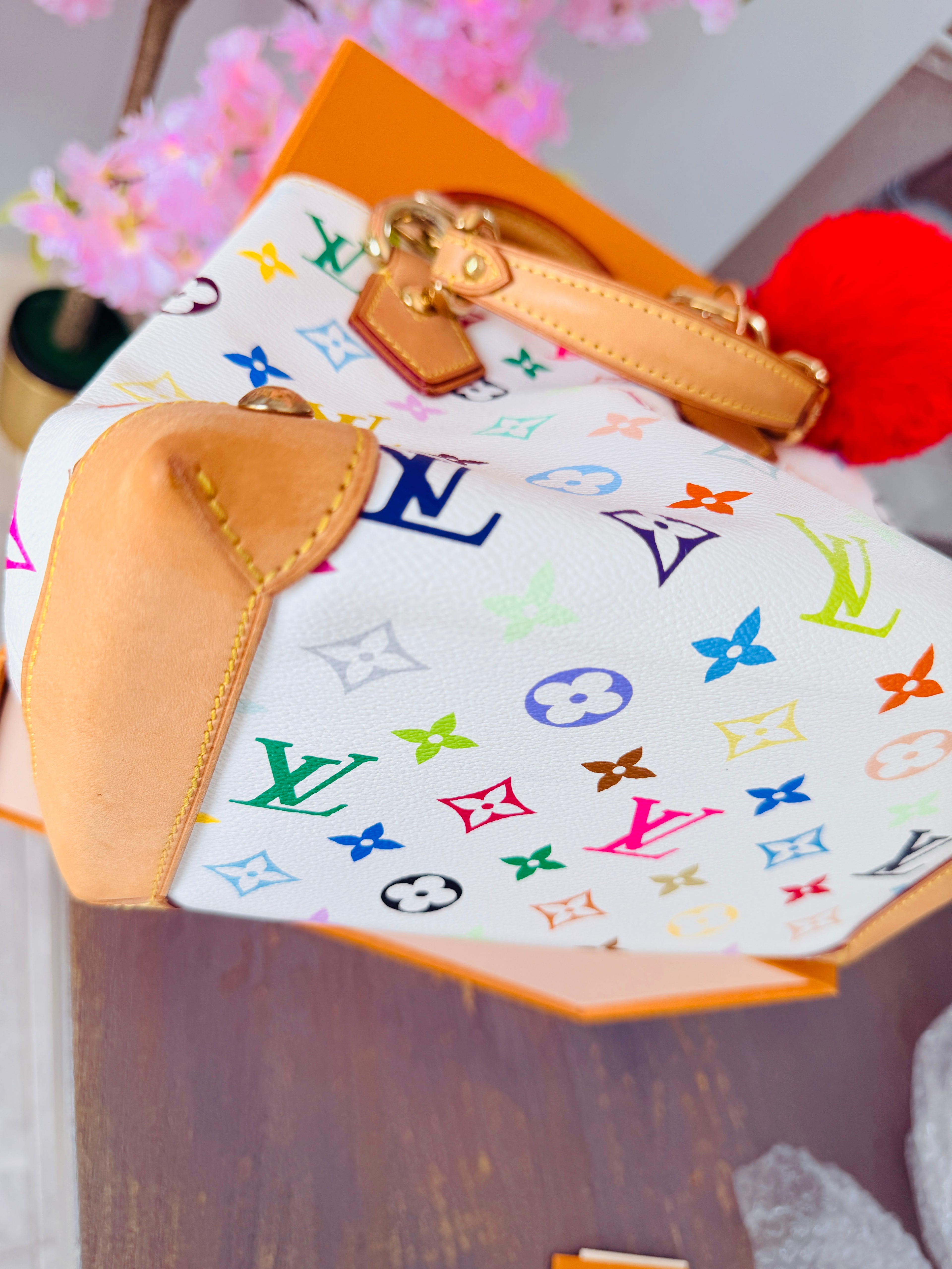 Louis Vuitton Takashi Murakami Audra PM Monogram White Leather Gold Hardware