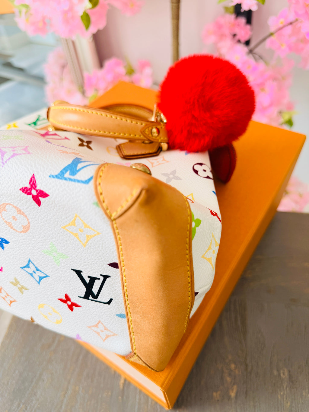 Louis Vuitton Takashi Murakami Audra PM Monogram White Leather Gold Hardware