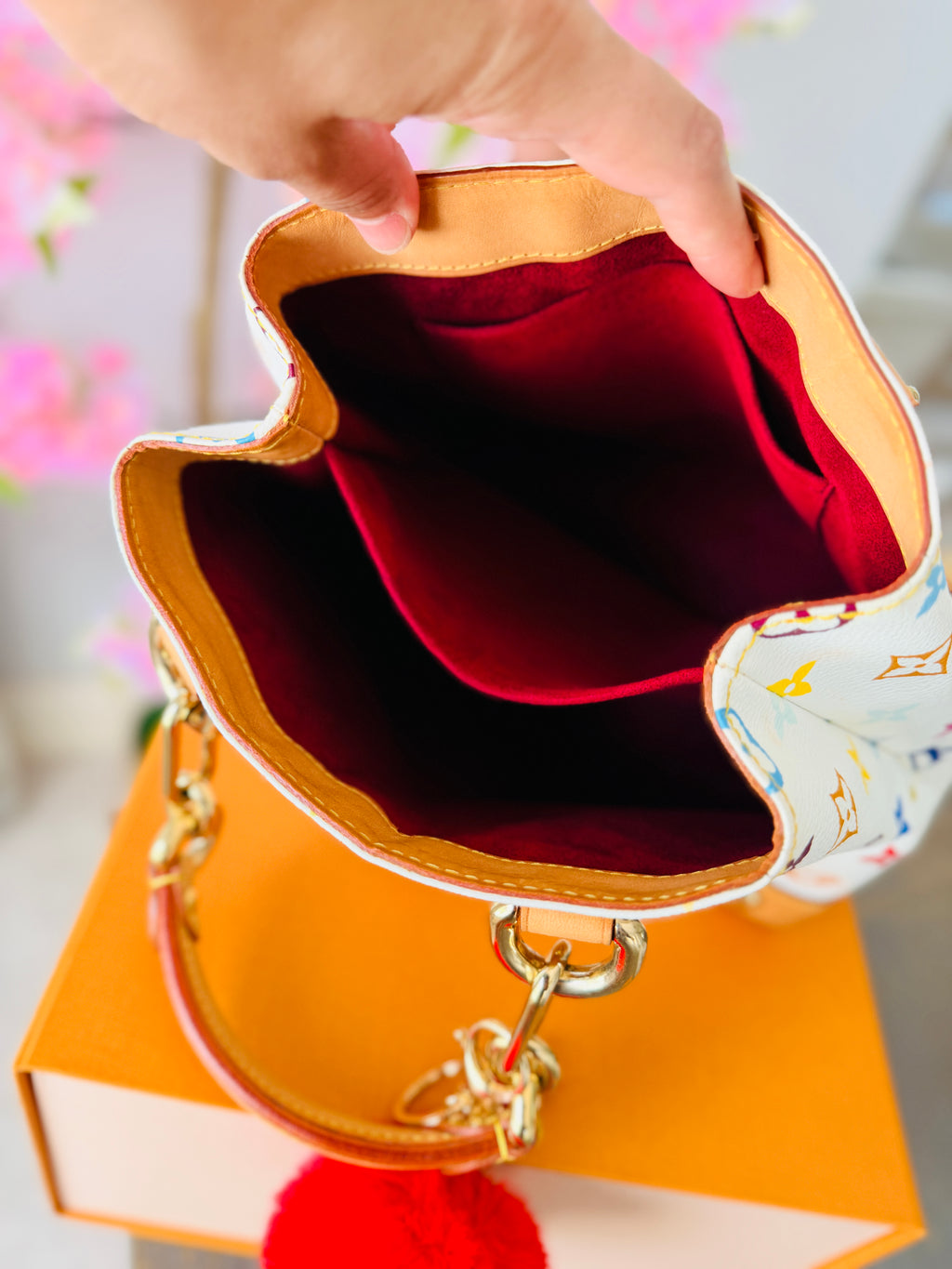 Louis Vuitton Takashi Murakami Audra PM Monogram White Leather Gold Hardware