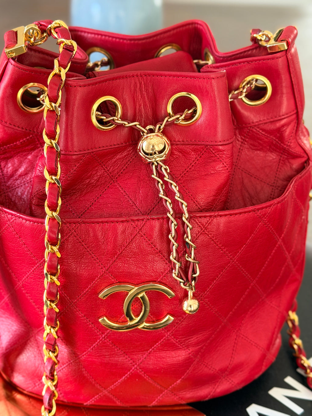 Chanel Vintage Bucket Bag • Lambskin • 24K Gold-Plated Hardware (1986–1988) • Lambskin
