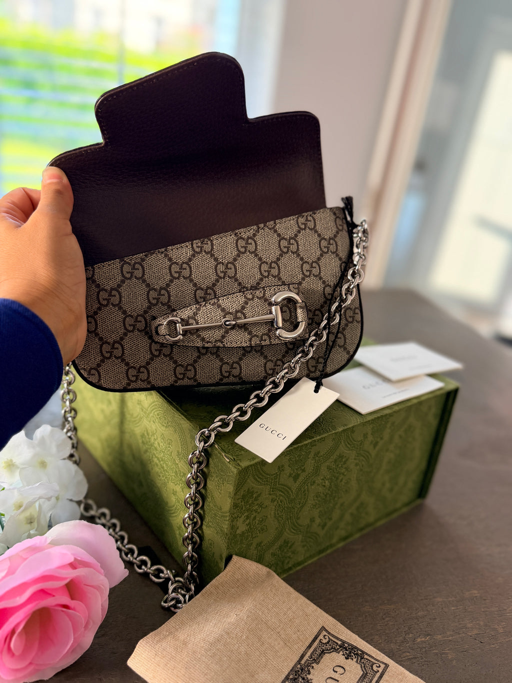GUCCI Horsebit 1955 Mini Shoulder Bag 2024 Collection Silver Hardware