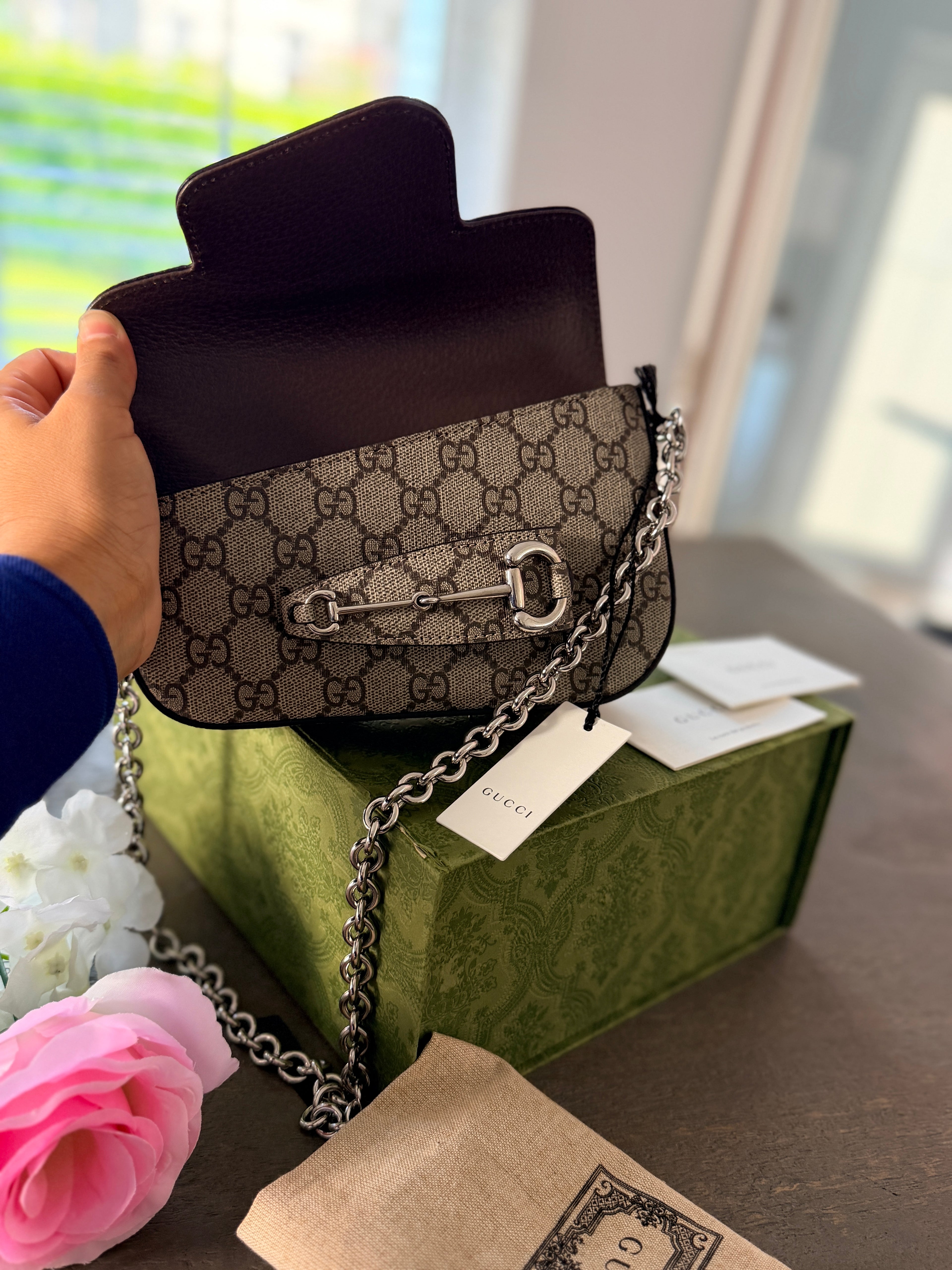 GUCCI Horsebit 1955 Mini Shoulder Bag 2024 Collection Silver Hardware