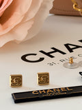 Chanel Turnlock CC Stud Earrings 24k Gold Plated