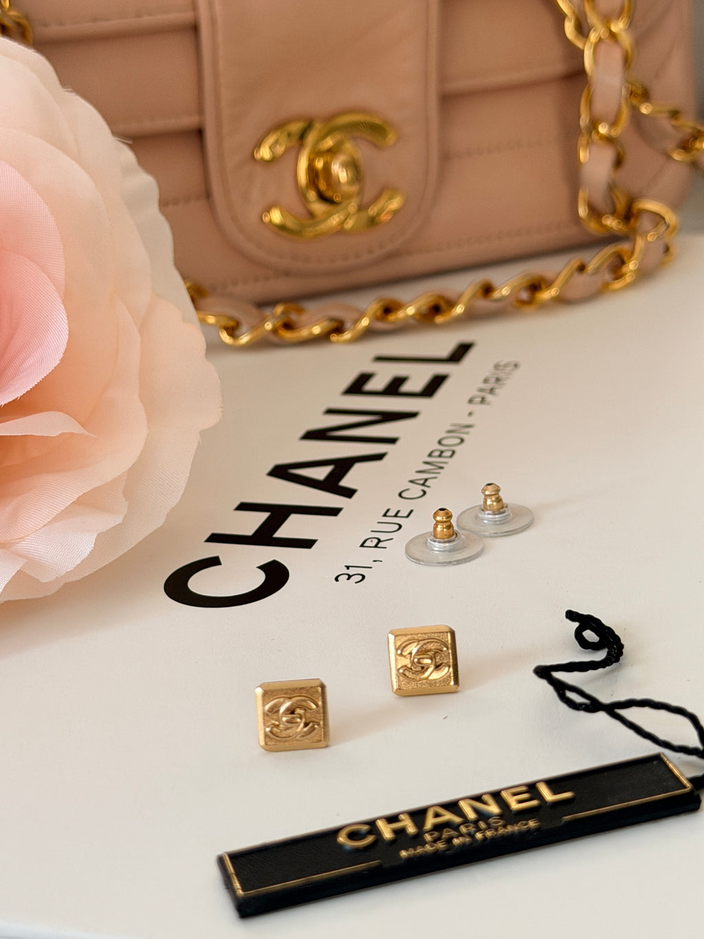 Chanel Turnlock CC Stud Earrings 24k Gold Plated