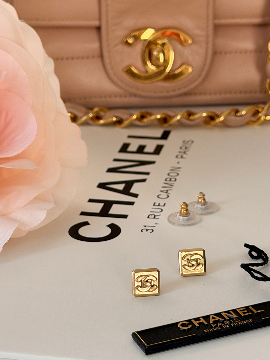 Chanel Turnlock CC Stud Earrings 24k Gold Plated