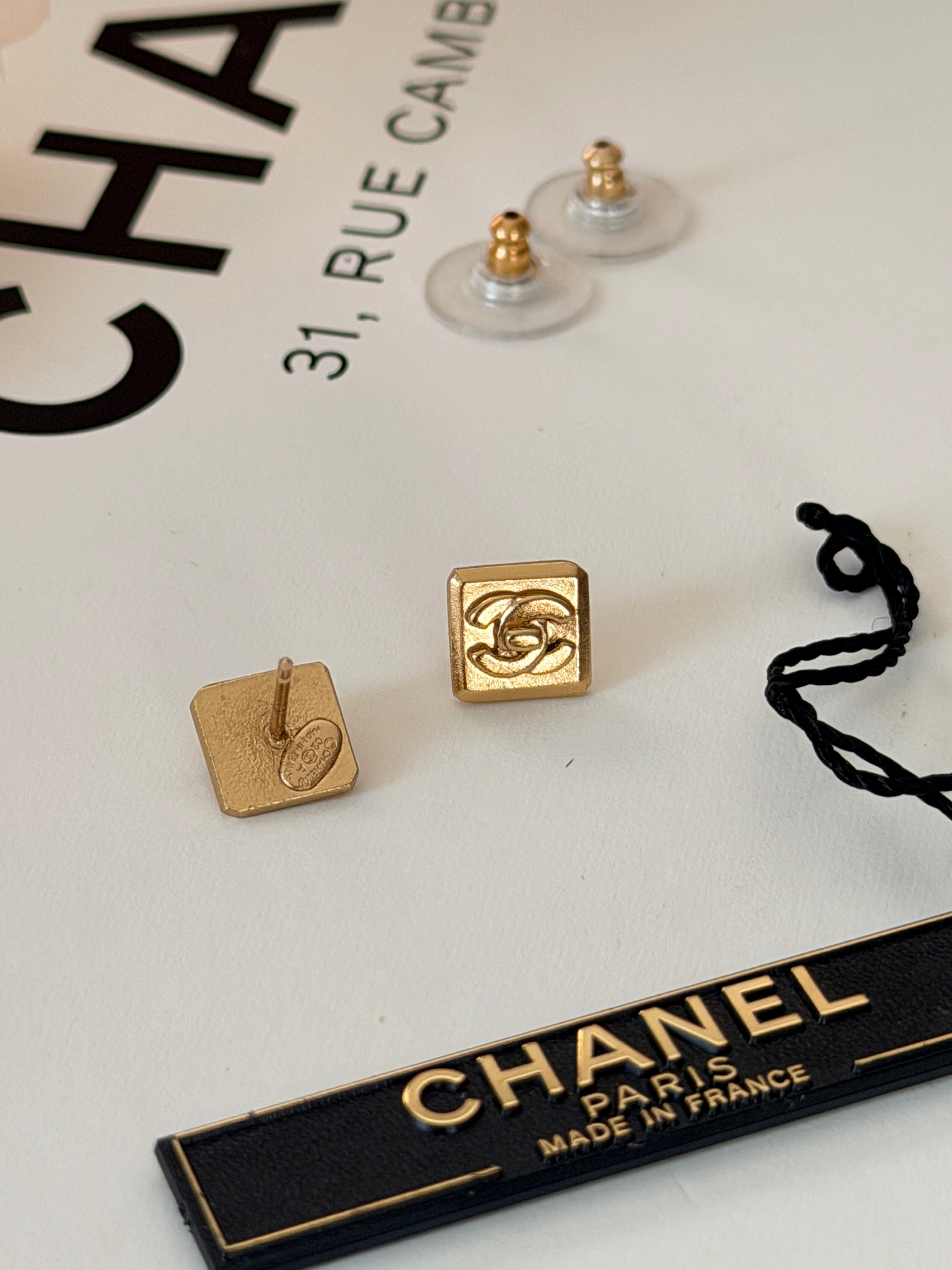 Chanel Turnlock CC Stud Earrings 24k Gold Plated