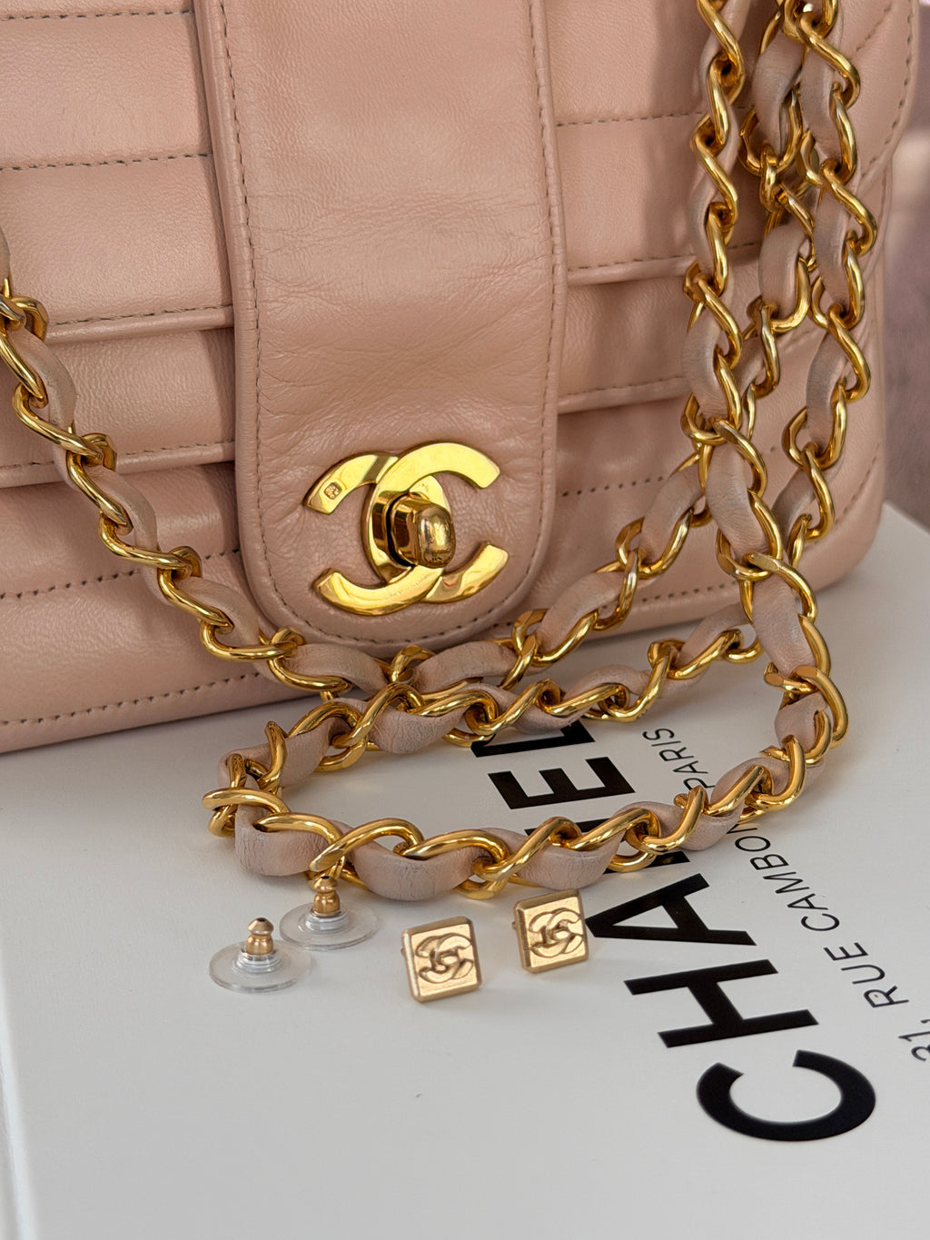 Chanel Turnlock CC Stud Earrings 24k Gold Plated