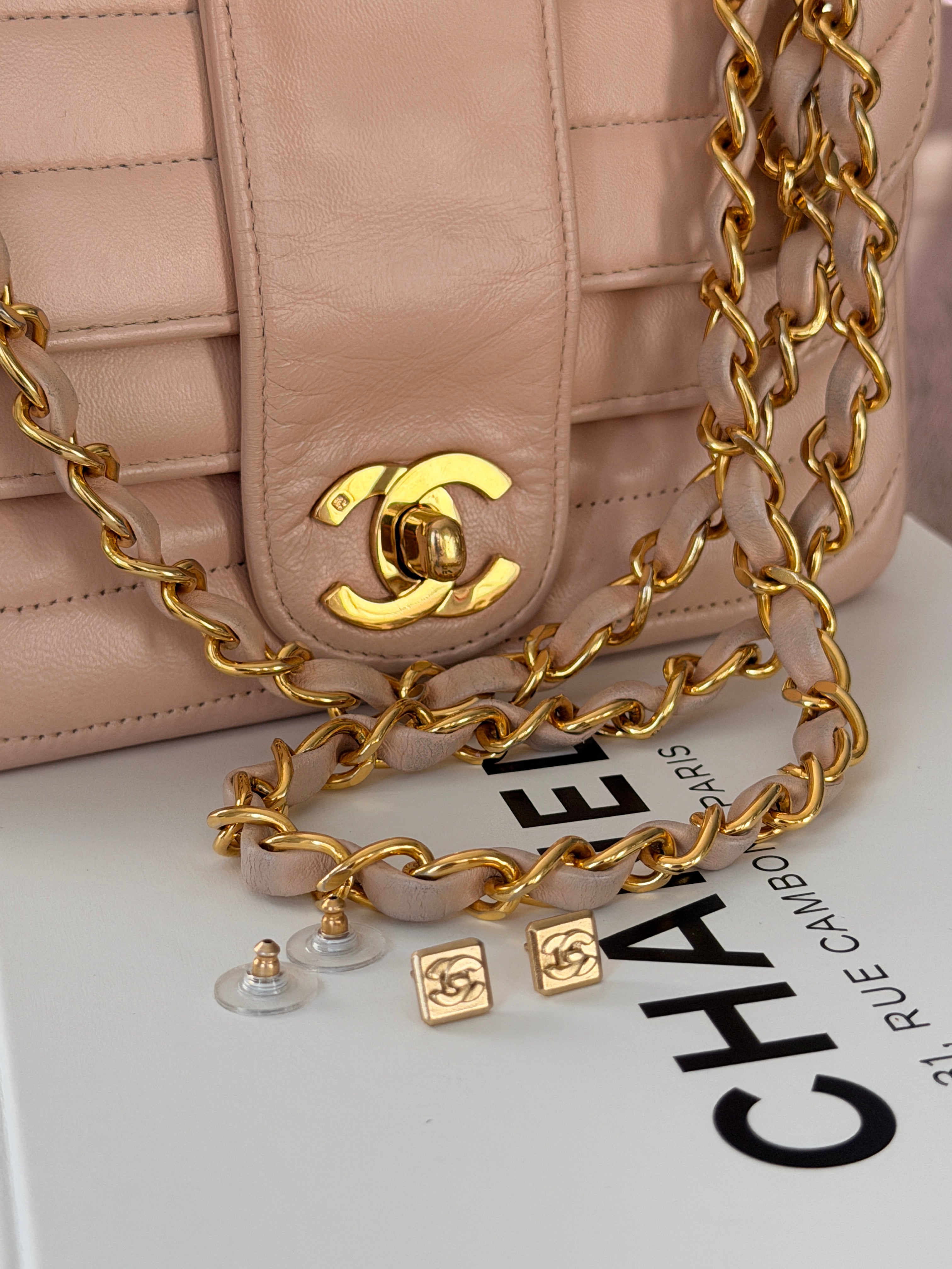 Chanel Turnlock CC Stud Earrings 24k Gold Plated