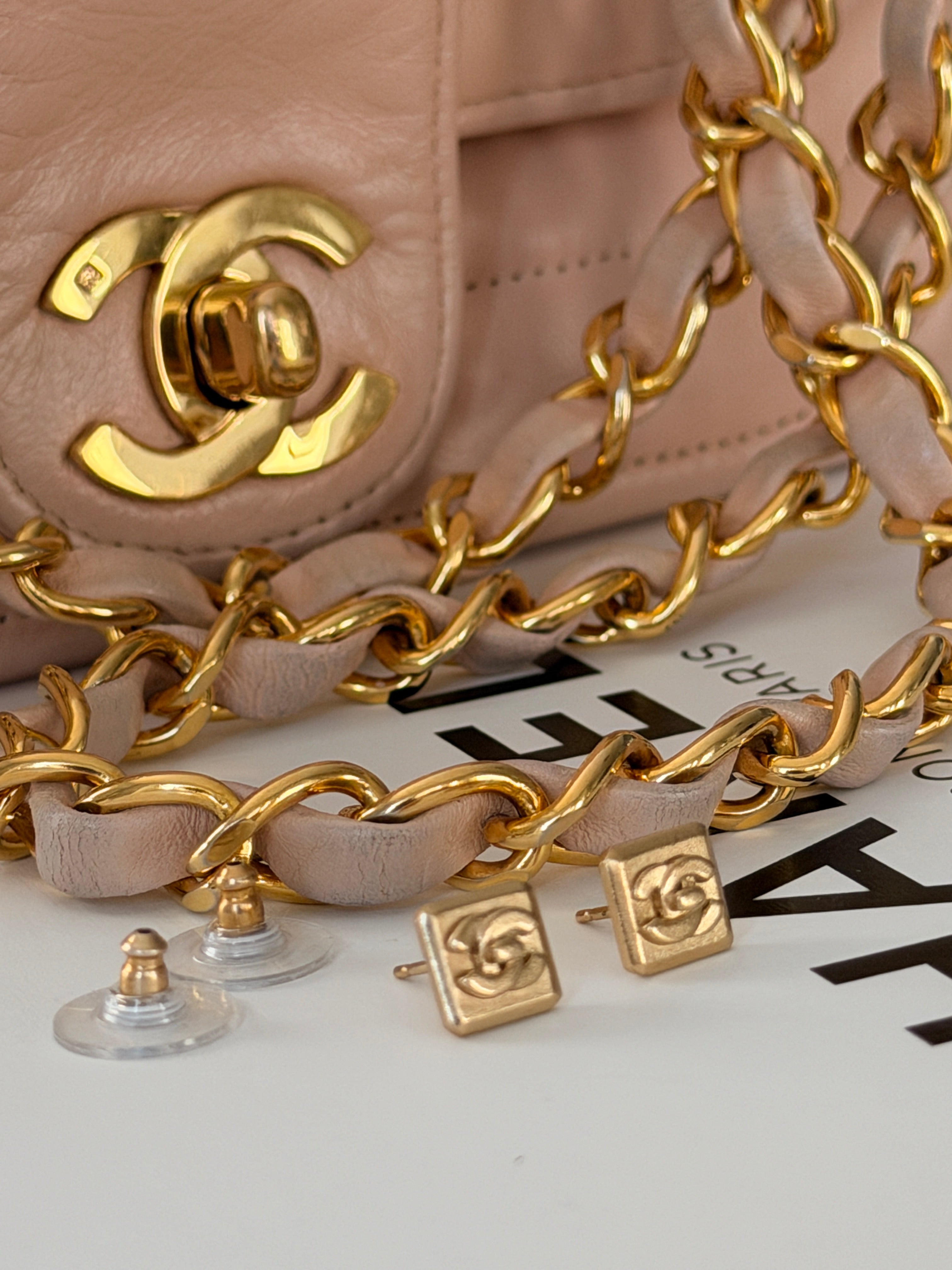 Chanel Turnlock CC Stud Earrings 24k Gold Plated