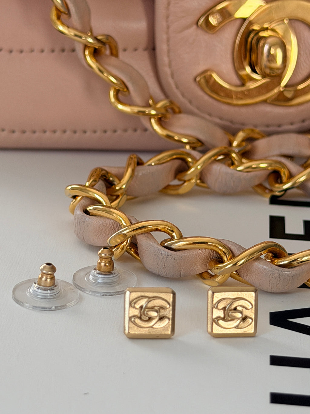 Chanel Turnlock CC Stud Earrings 24k Gold Plated