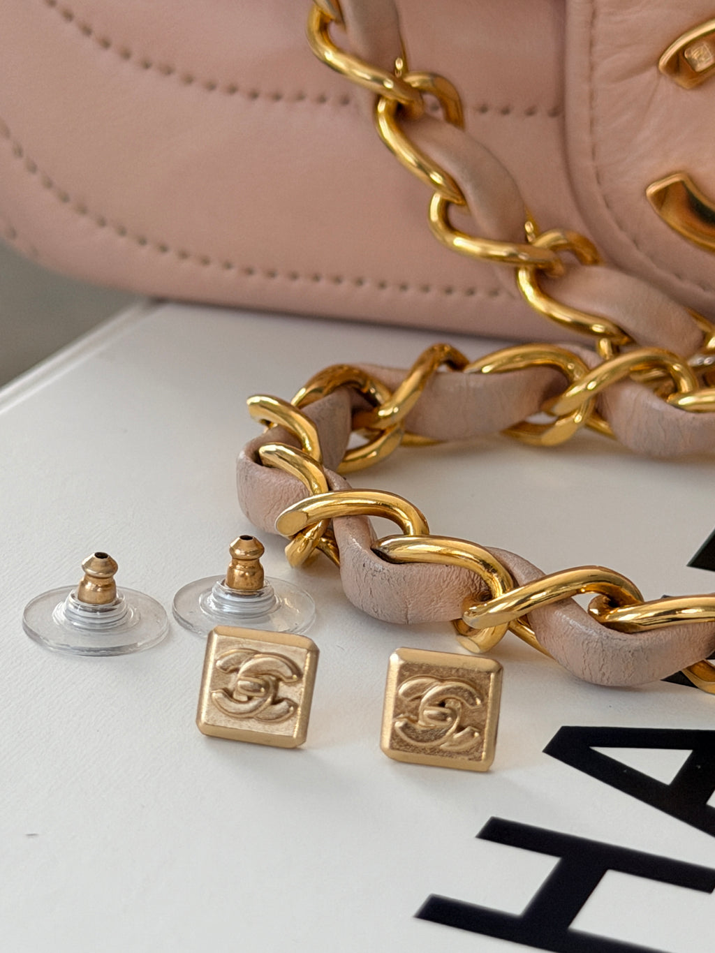 Chanel Turnlock CC Stud Earrings 24k Gold Plated