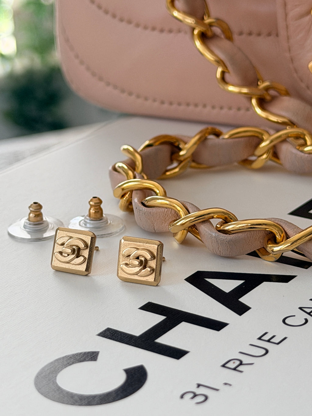 Chanel Turnlock CC Stud Earrings 24k Gold Plated