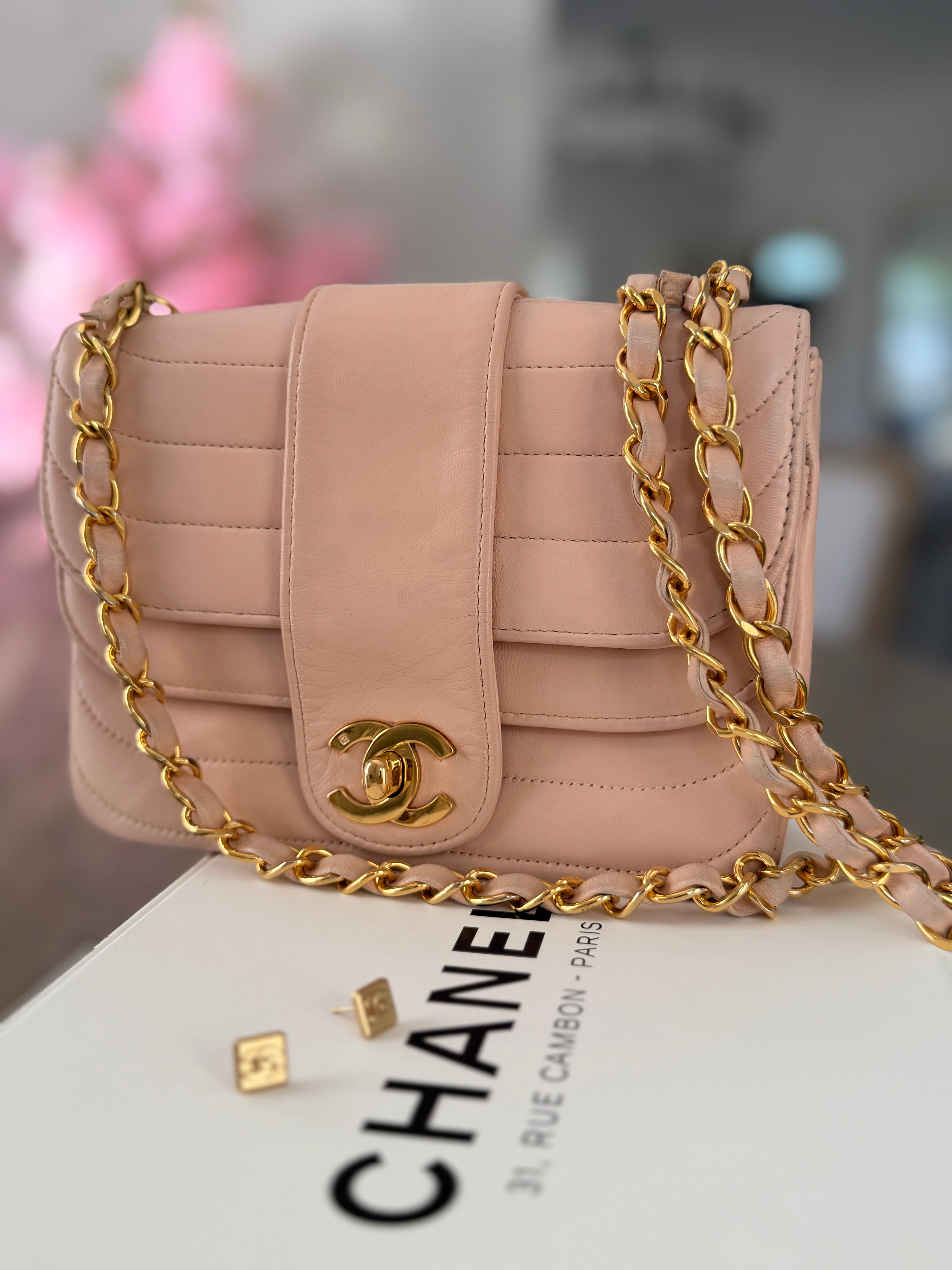 Chanel Vintage Mademoiselle Flap Mini Bag Pink Lambskin Leather 24k Gold Plated Hardware