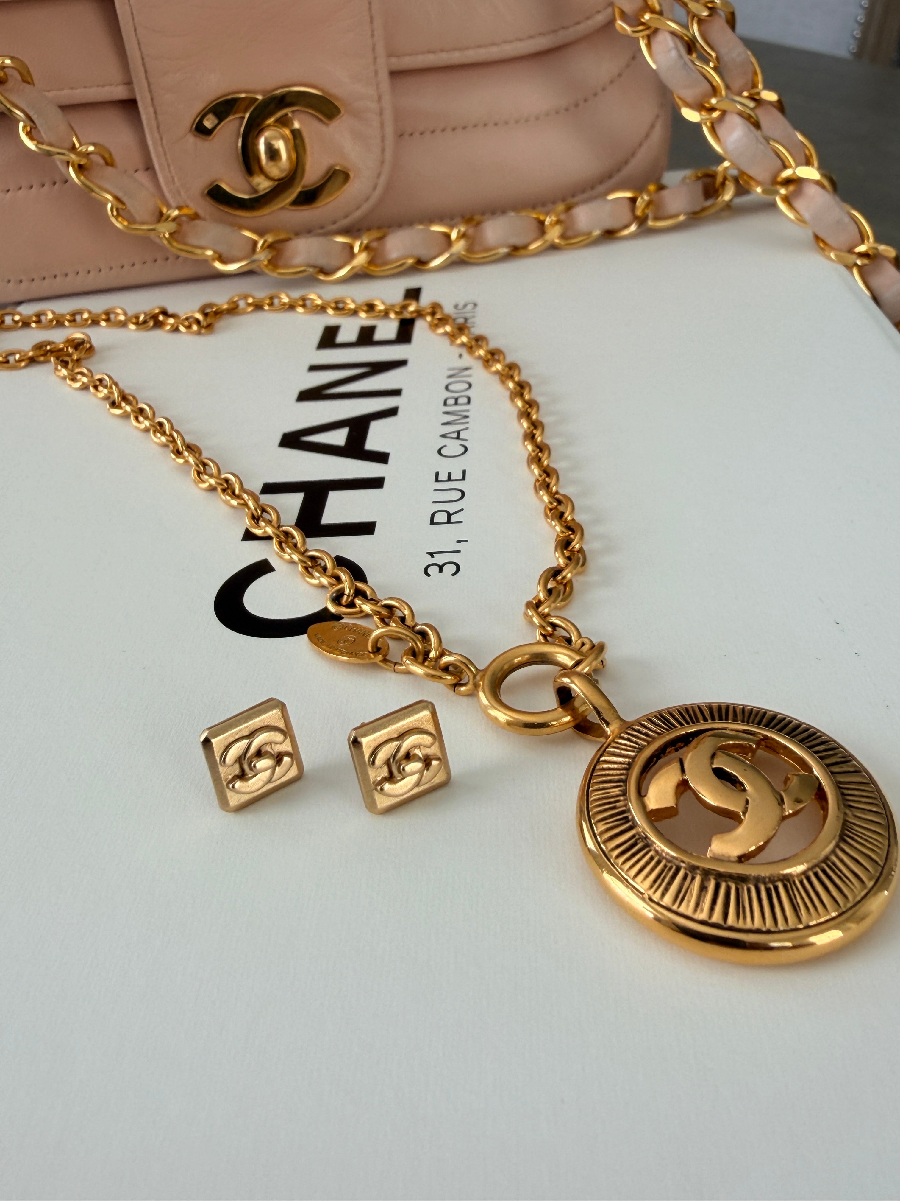 Chanel Turnlock CC Stud Earrings 24k Gold Plated