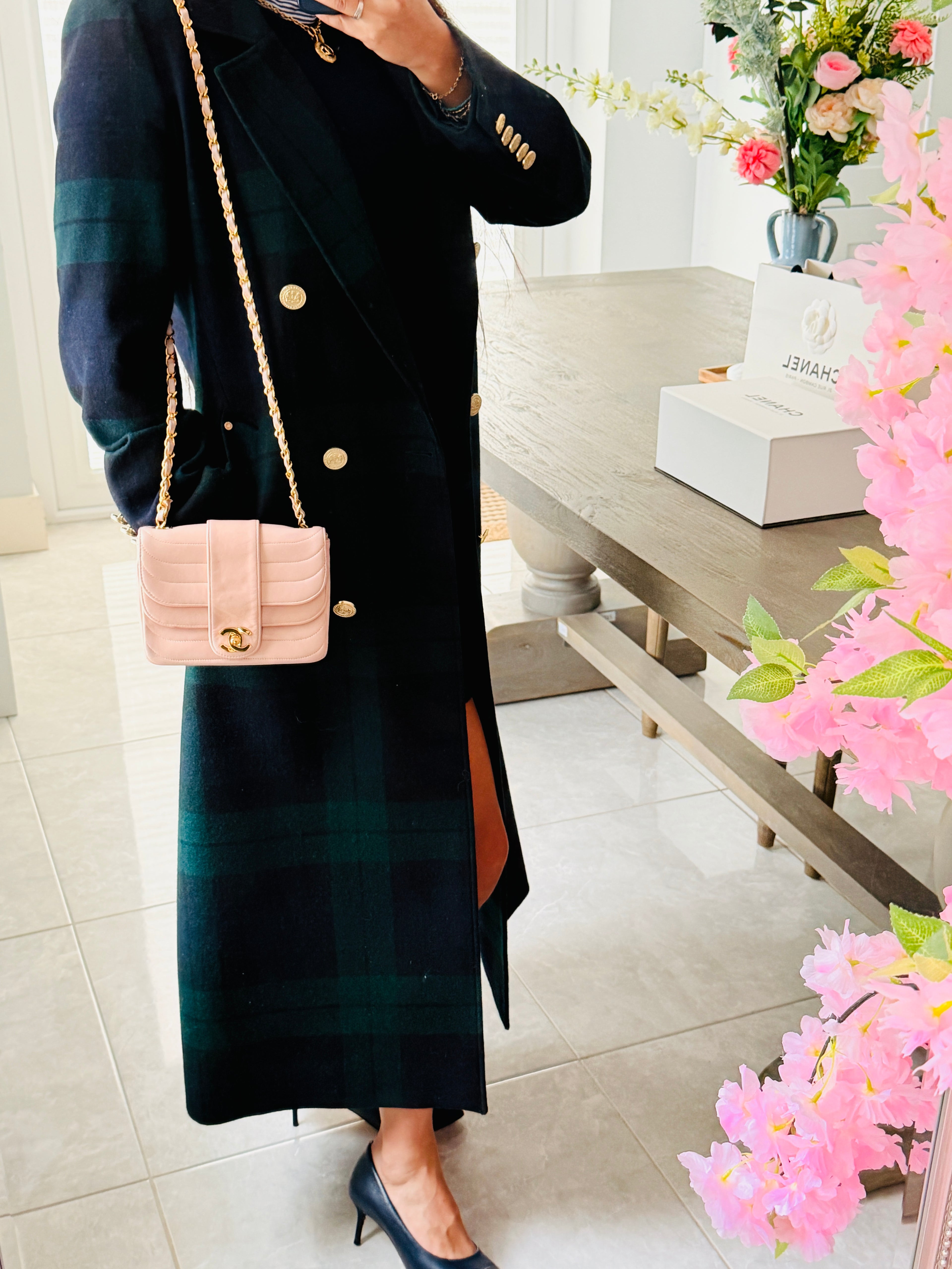 Chanel Vintage Mademoiselle Flap Mini Bag Pink Lambskin Leather 24k Gold Plated Hardware