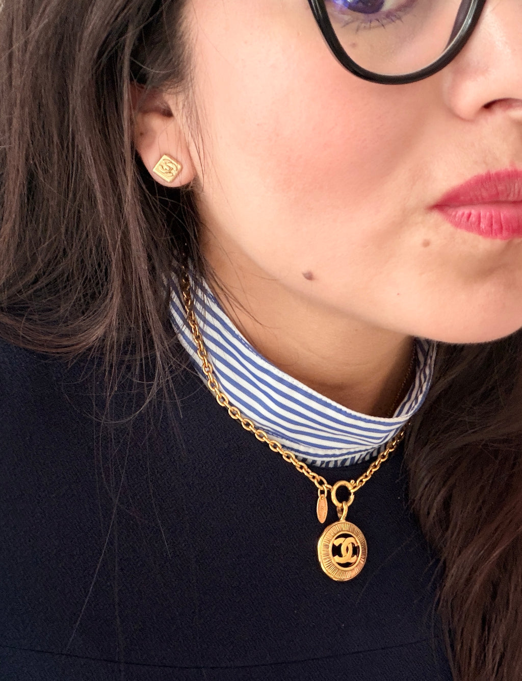 Chanel Turnlock CC Stud Earrings 24k Gold Plated