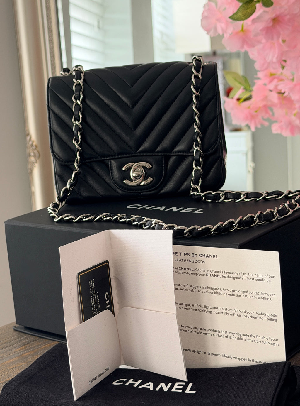 Chanel Mini Chevron Flap Black Lambskin Leather with Silver Hardware
