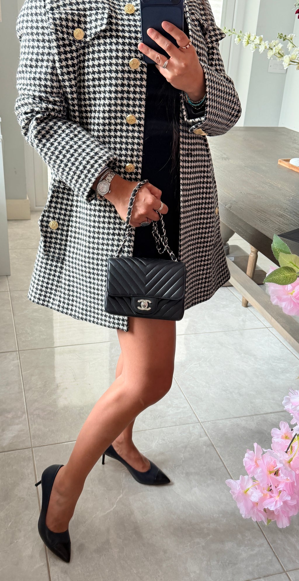 Chanel Mini Chevron Flap Black Lambskin Leather with Silver Hardware