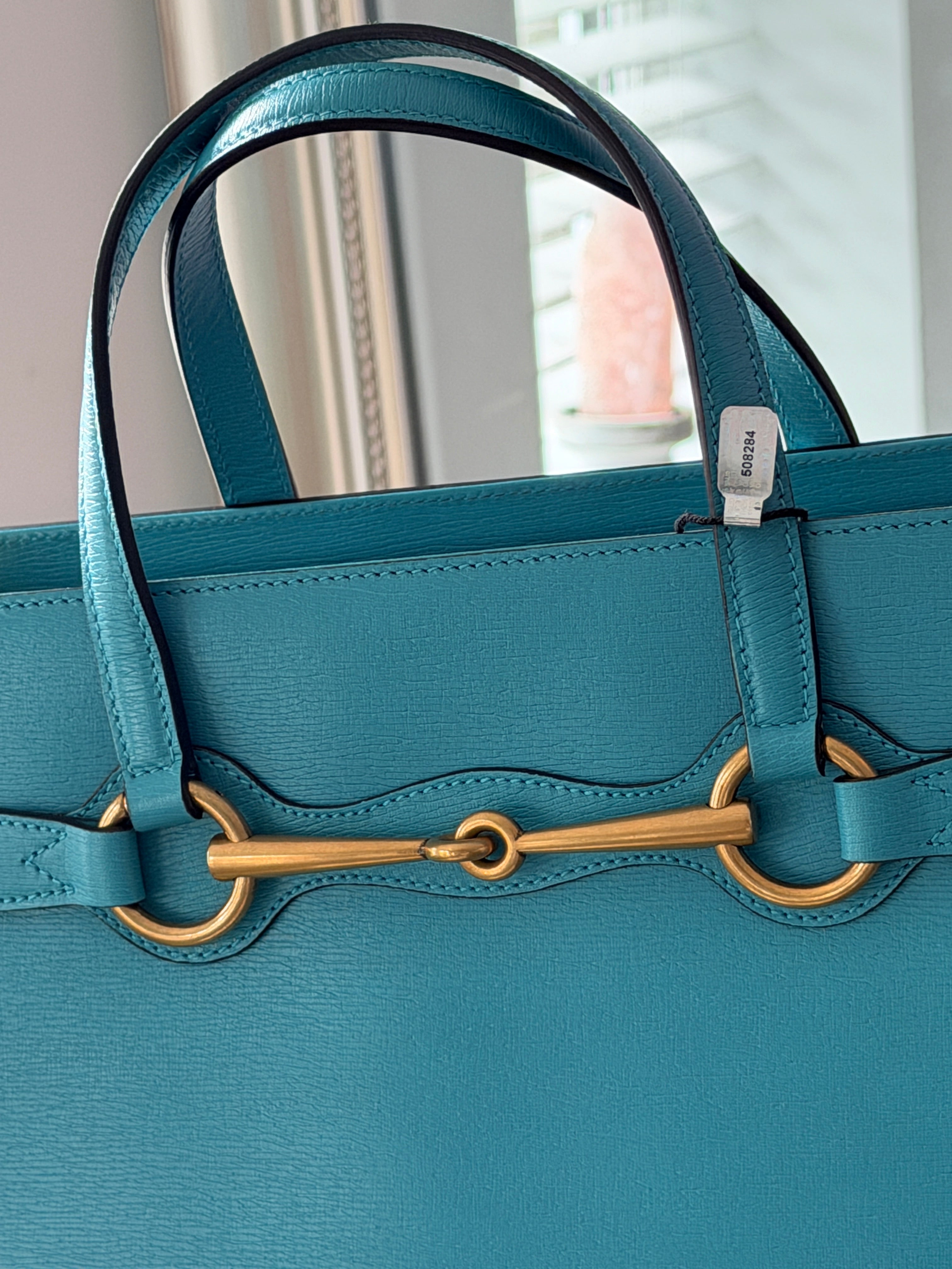 Gucci Horsebit Turquoise Leather Medium Tote Bag