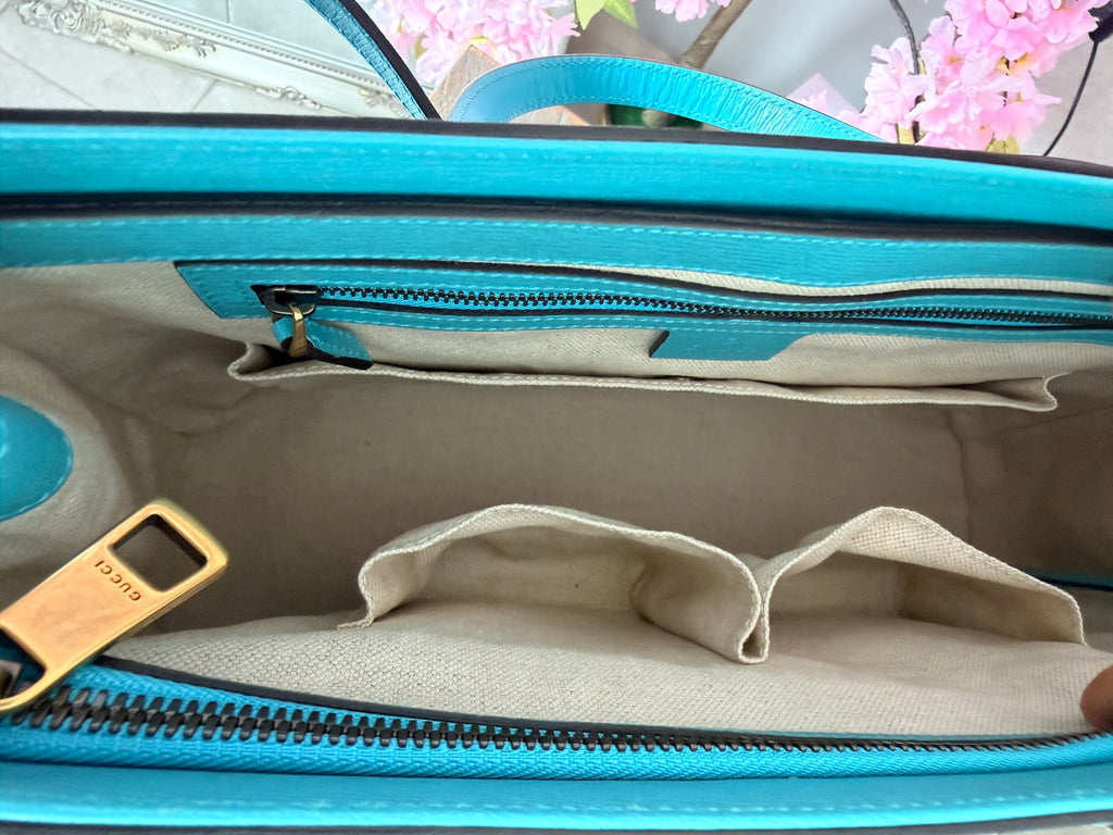 Gucci Horsebit Turquoise Leather Medium Tote Bag