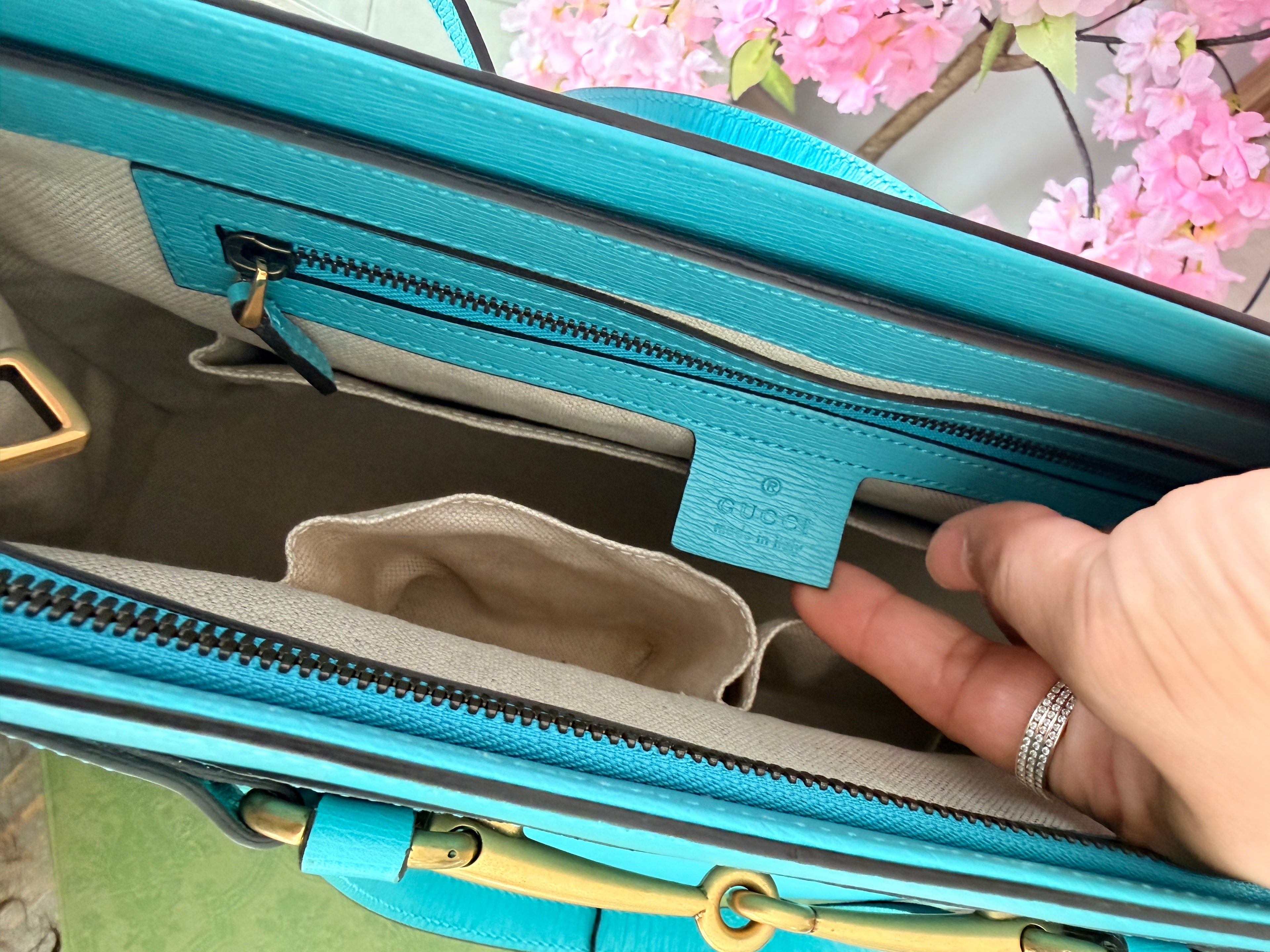 Gucci Horsebit Turquoise Leather Medium Tote Bag