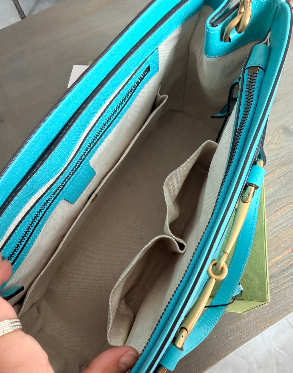 Gucci Horsebit Turquoise Leather Medium Tote Bag
