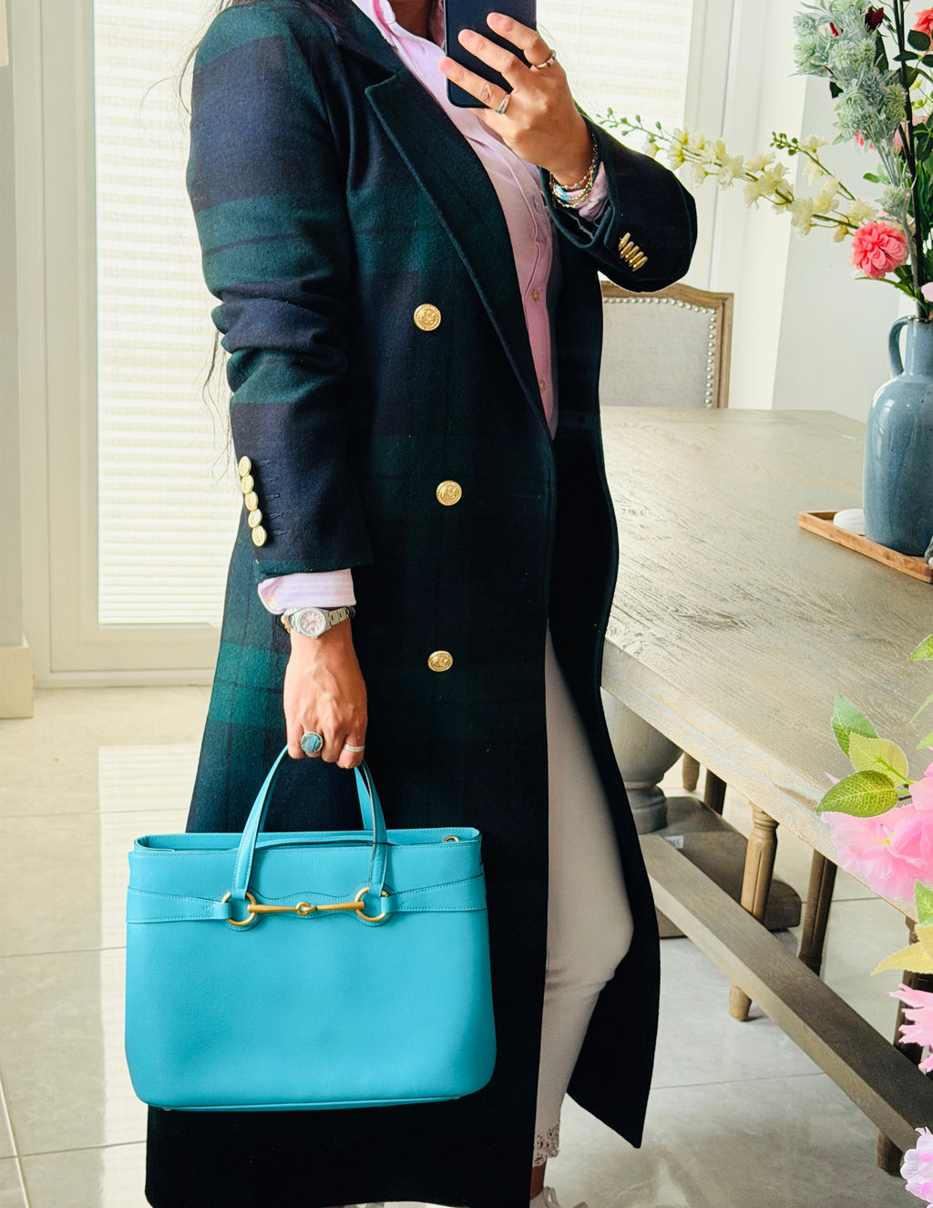 Gucci Horsebit Turquoise Leather Medium Tote Bag