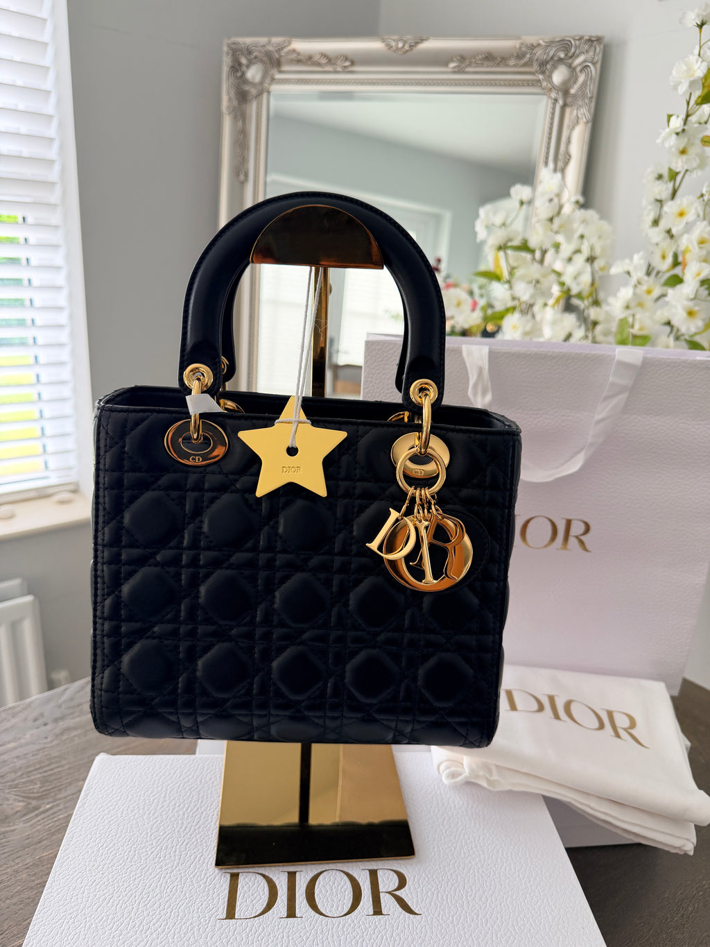 Christian Dior Lady Dior 2018 Medium Handbag Black Cannage Lambskin Gold Tone Hardware