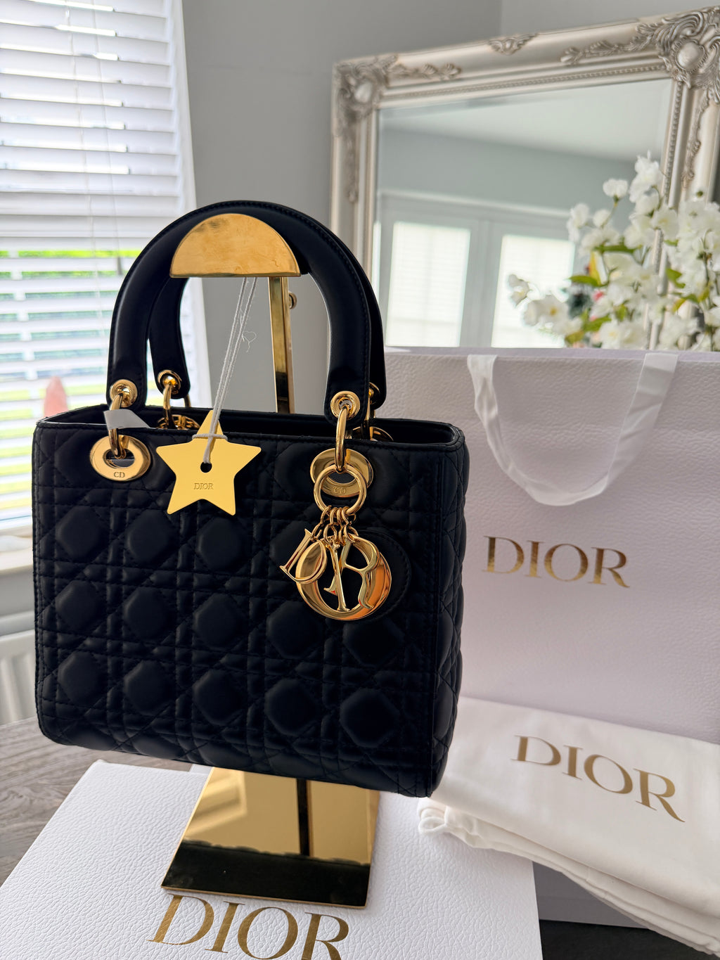 Christian Dior Lady Dior 2018 Medium Handbag Black Cannage Lambskin Gold Tone Hardware