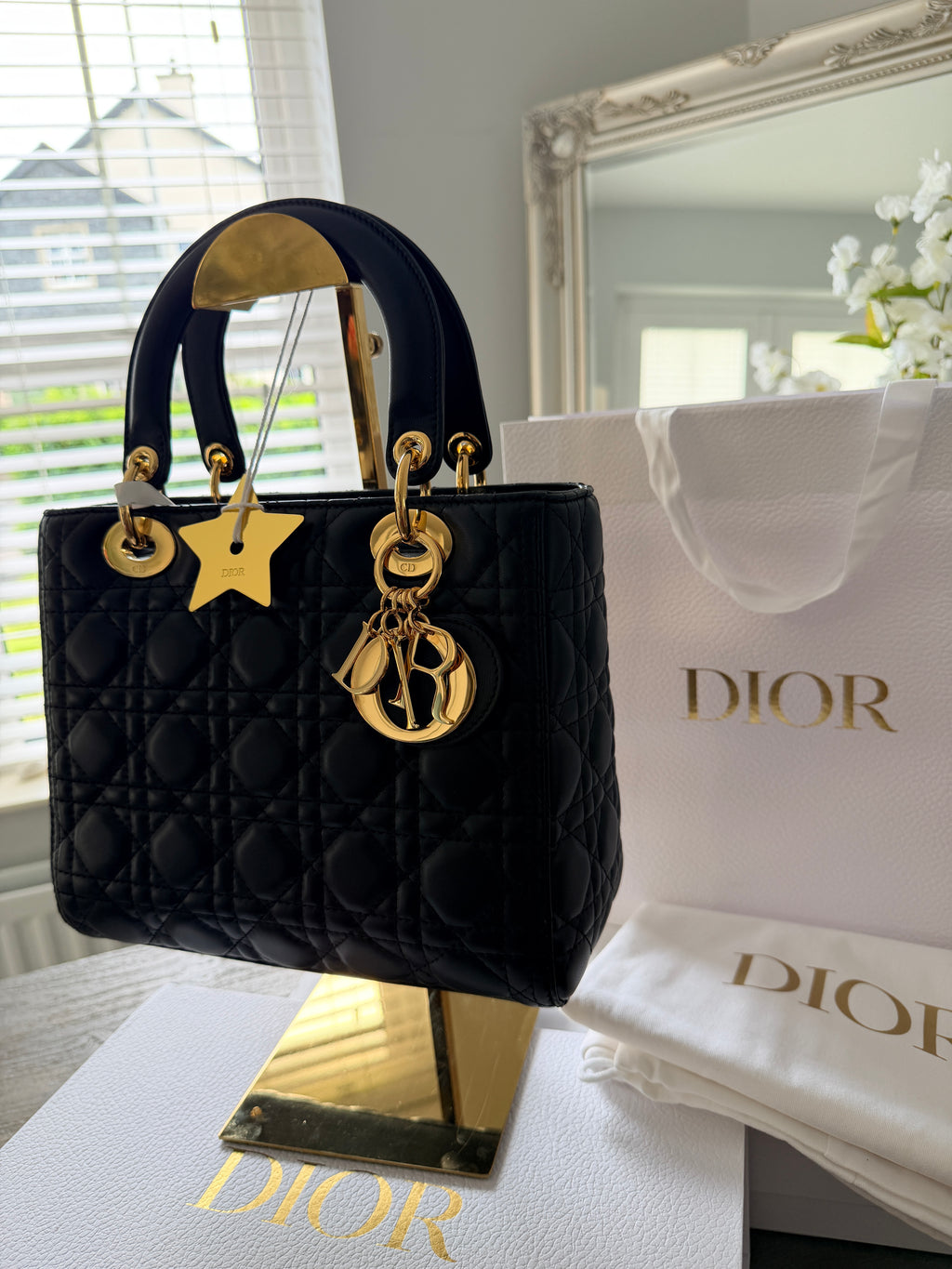 Christian Dior Lady Dior 2018 Medium Handbag Black Cannage Lambskin Gold Tone Hardware