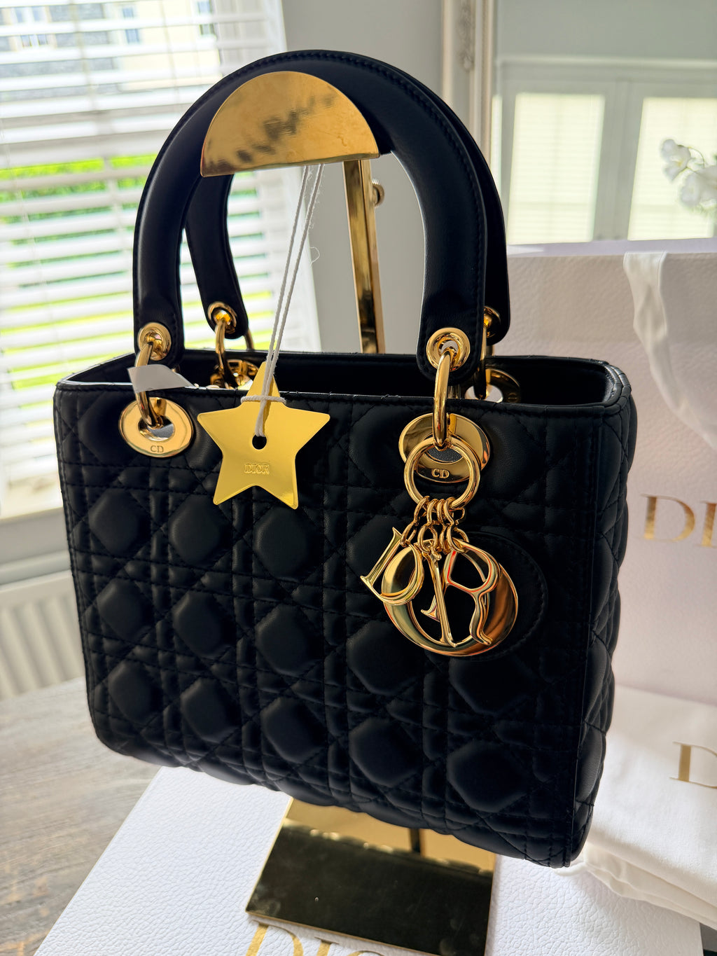 Christian Dior Lady Dior 2018 Medium Handbag Black Cannage Lambskin Gold Tone Hardware