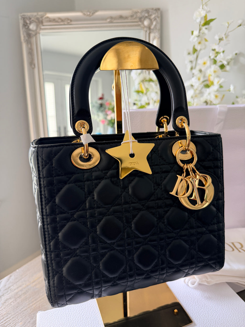 Christian Dior Lady Dior 2018 Medium Handbag Black Cannage Lambskin Gold Tone Hardware