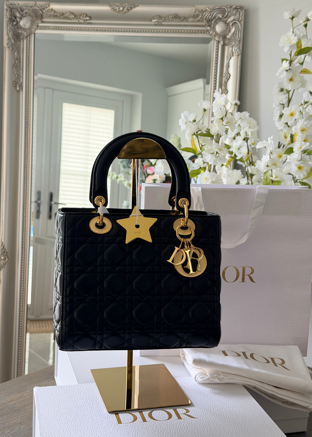 Christian Dior Lady Dior 2018 Medium Handbag Black Cannage Lambskin Gold Tone Hardware