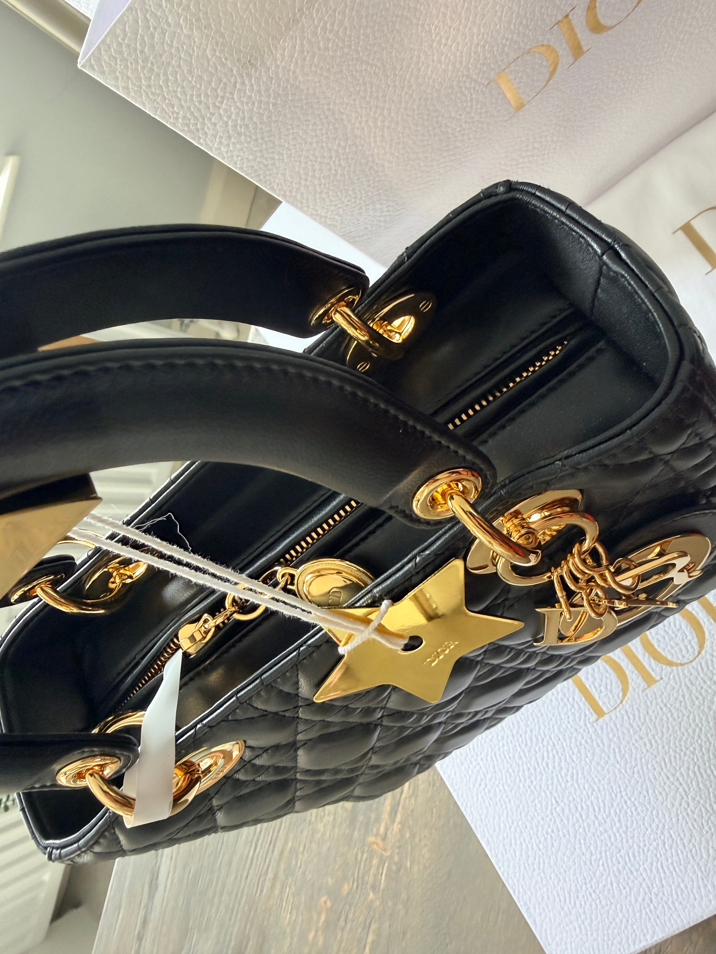 Christian Dior Lady Dior 2018 Medium Handbag Black Cannage Lambskin Gold Tone Hardware