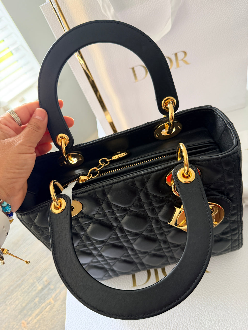Christian Dior Lady Dior 2018 Medium Handbag Black Cannage Lambskin Gold Tone Hardware