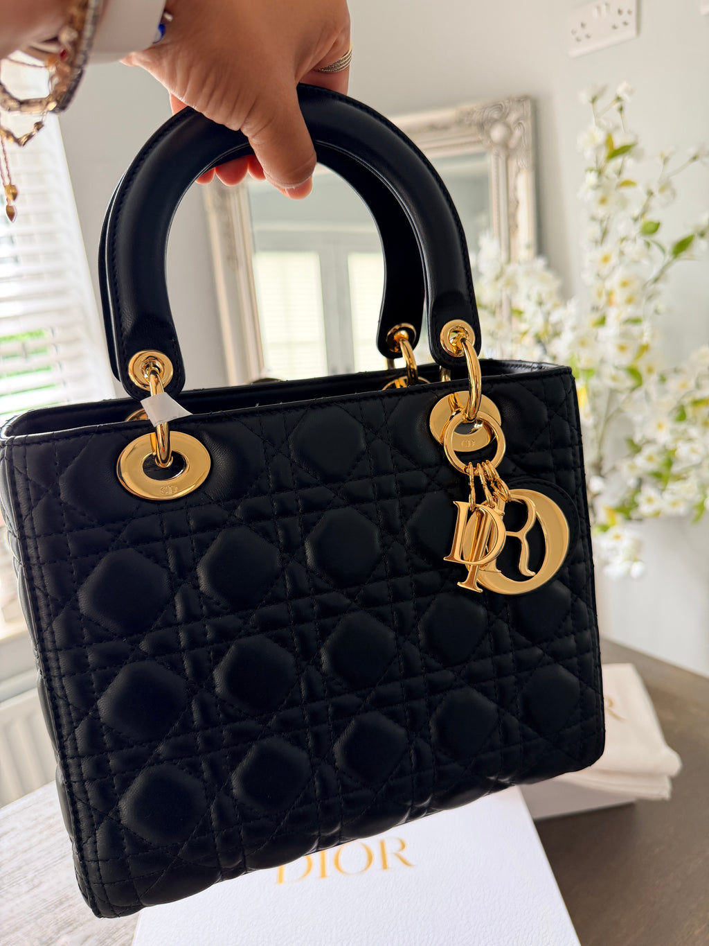 Christian Dior Lady Dior 2018 Medium Handbag Black Cannage Lambskin Gold Tone Hardware
