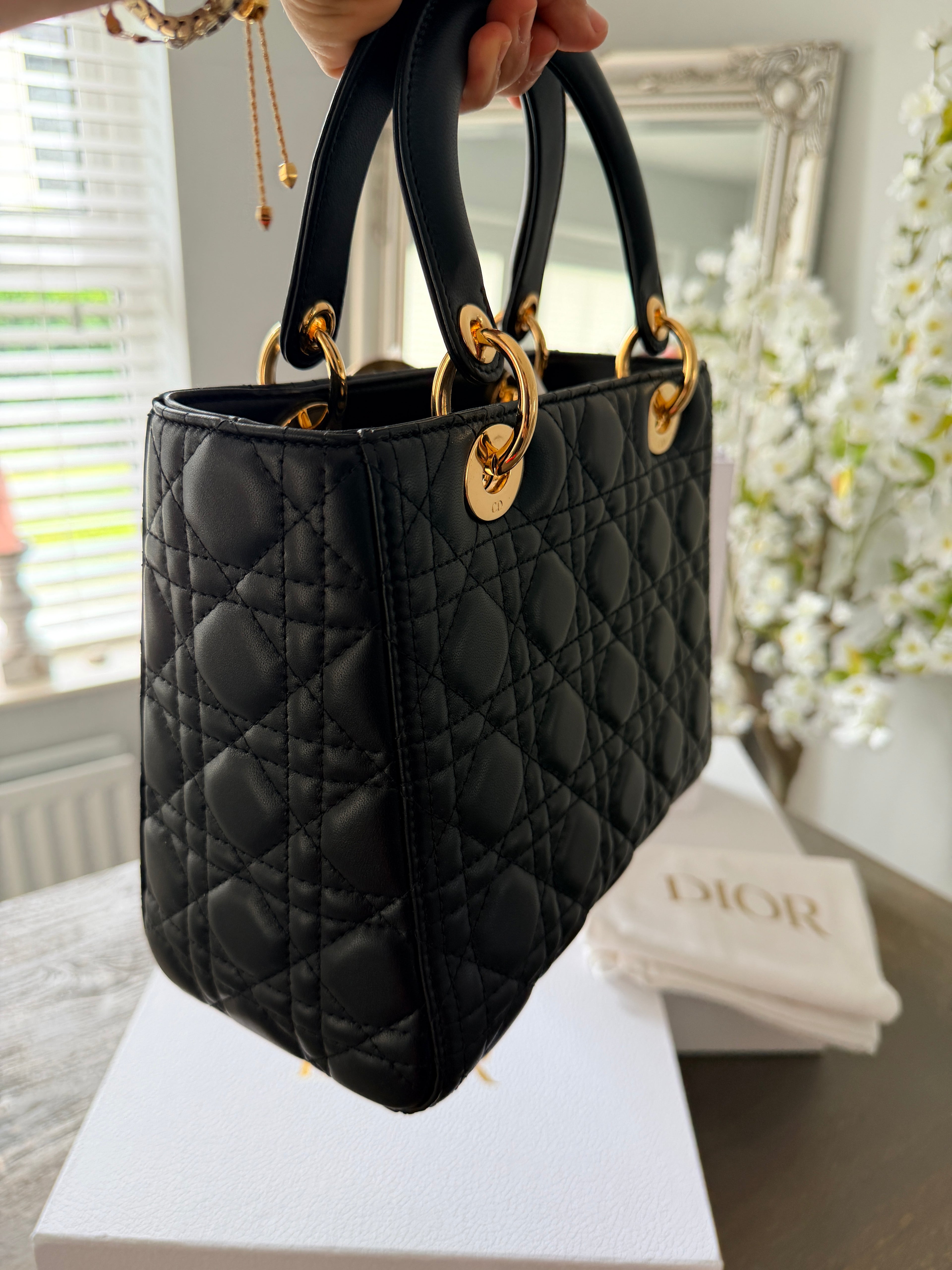 Christian Dior Lady Dior 2018 Medium Handbag Black Cannage Lambskin Gold Tone Hardware