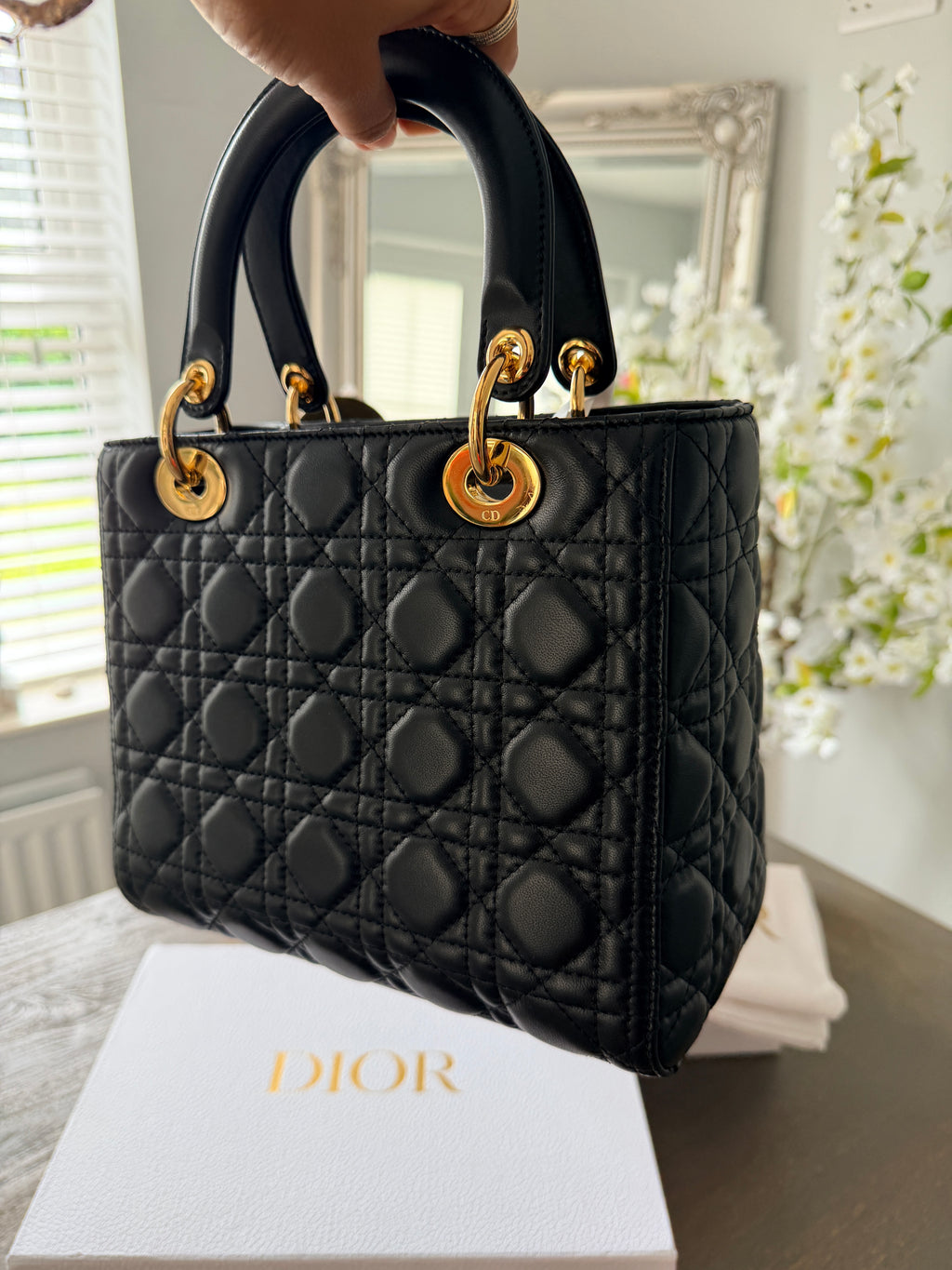 Christian Dior Lady Dior 2018 Medium Handbag Black Cannage Lambskin Gold Tone Hardware