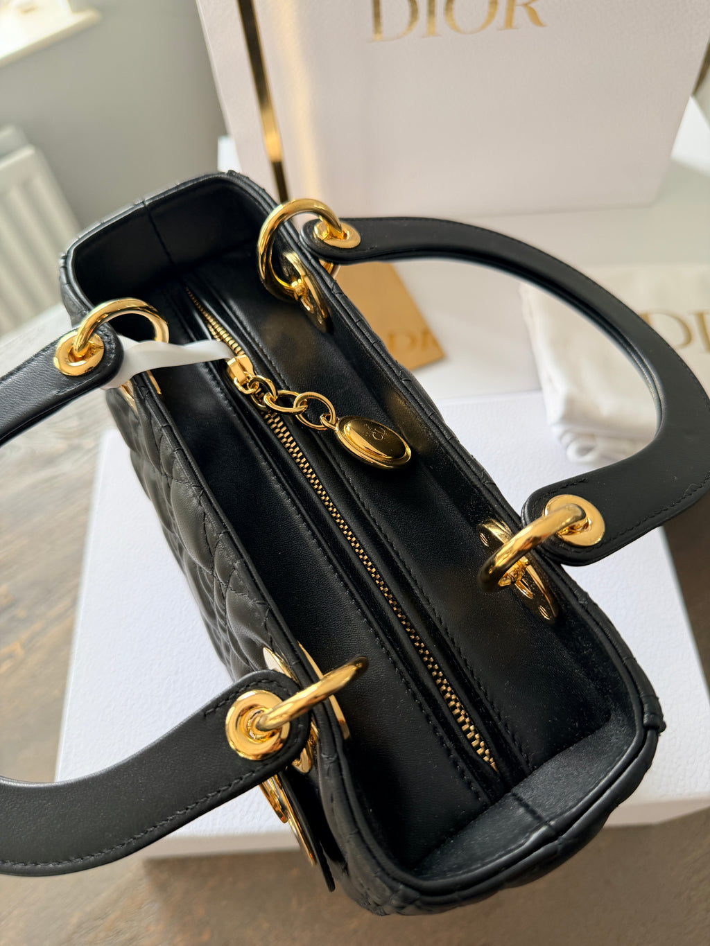 Christian Dior Lady Dior 2018 Medium Handbag Black Cannage Lambskin Gold Tone Hardware