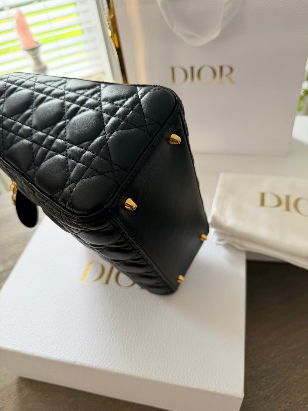 Christian Dior Lady Dior 2018 Medium Handbag Black Cannage Lambskin Gold Tone Hardware