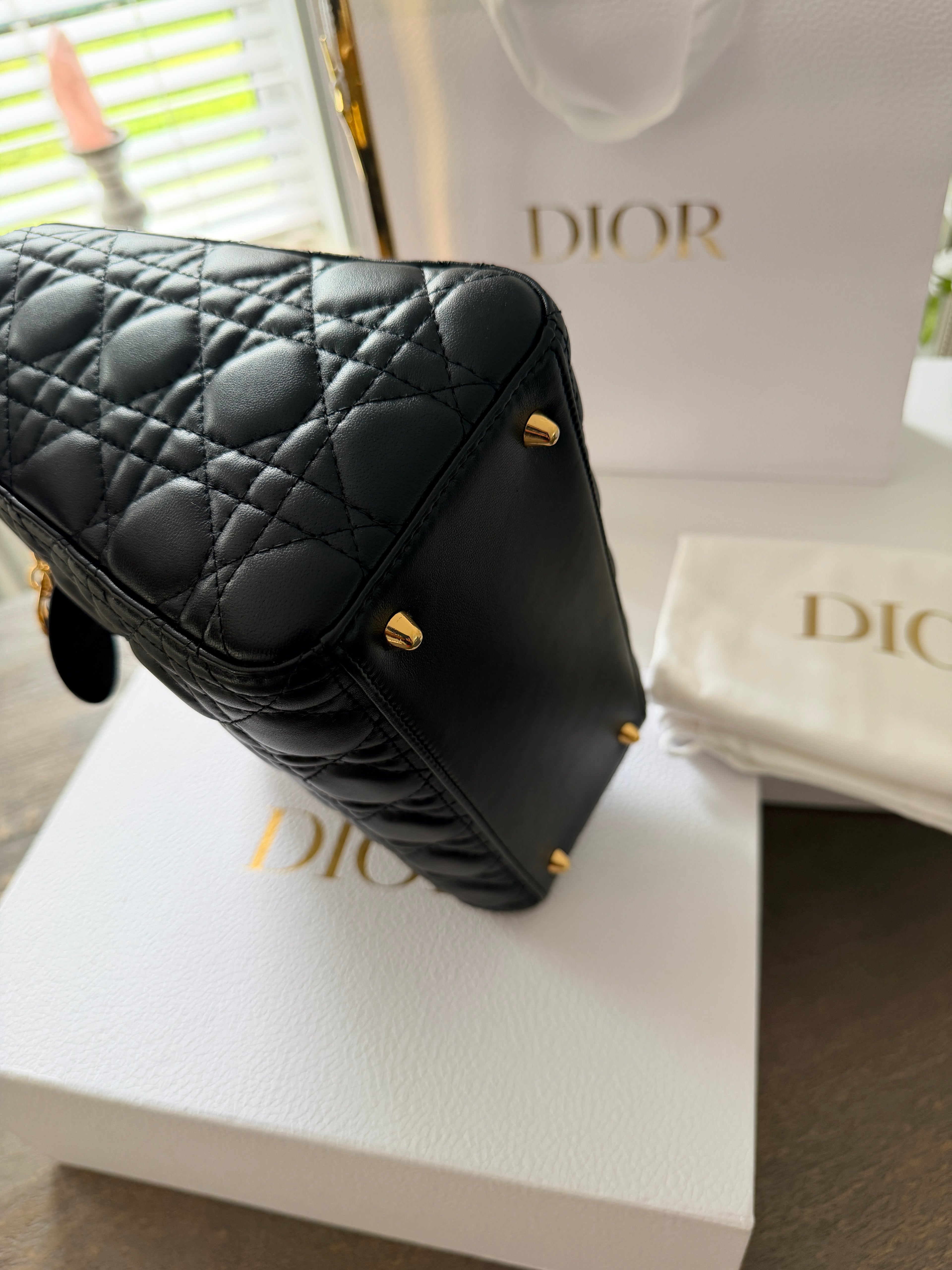 Christian Dior Lady Dior 2018 Medium Handbag Black Cannage Lambskin Gold Tone Hardware