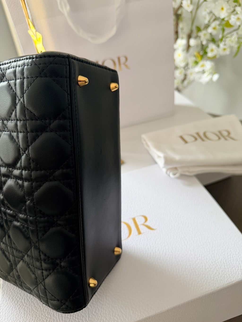 Christian Dior Lady Dior 2018 Medium Handbag Black Cannage Lambskin Gold Tone Hardware