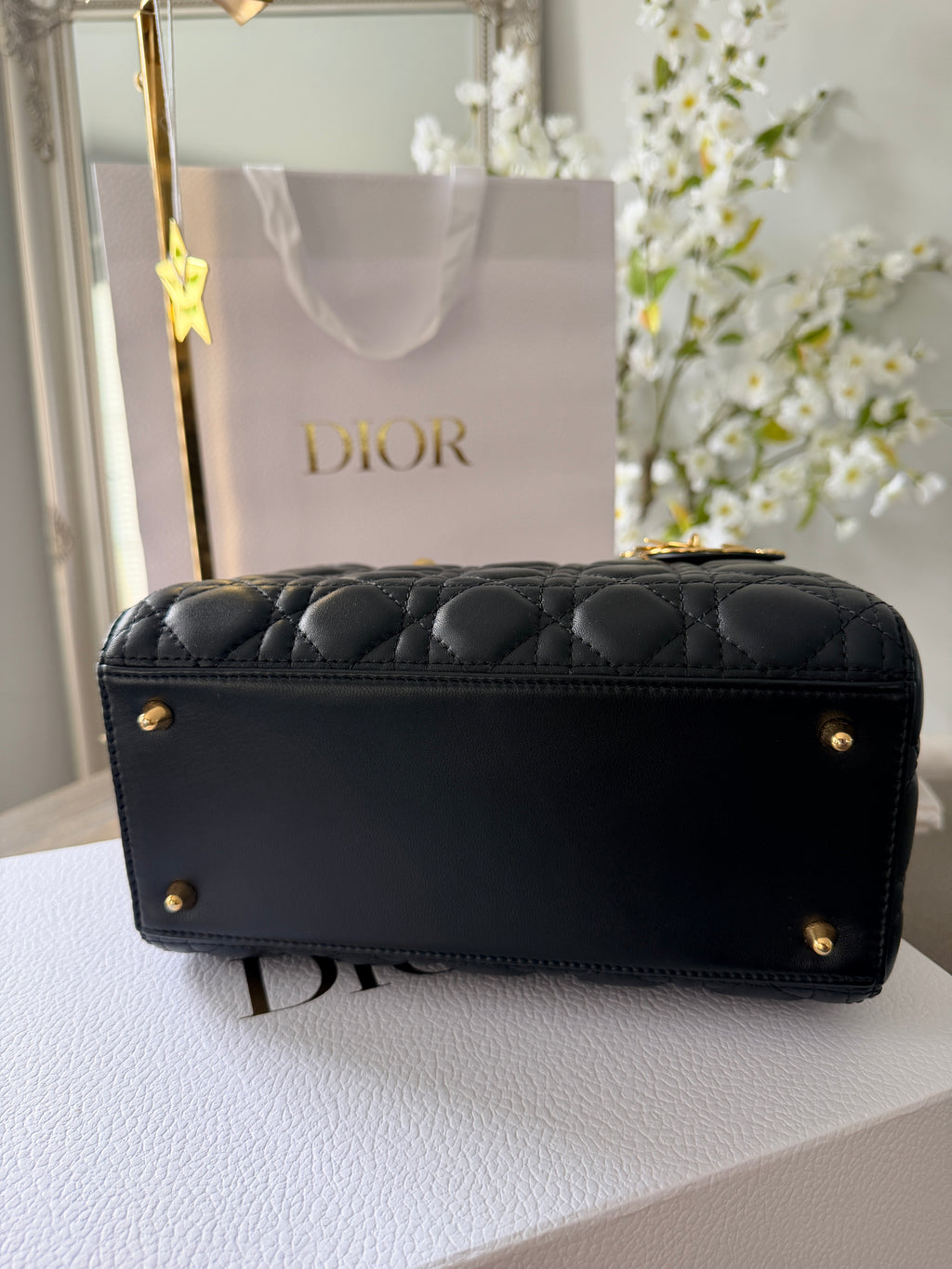 Christian Dior Lady Dior 2018 Medium Handbag Black Cannage Lambskin Gold Tone Hardware