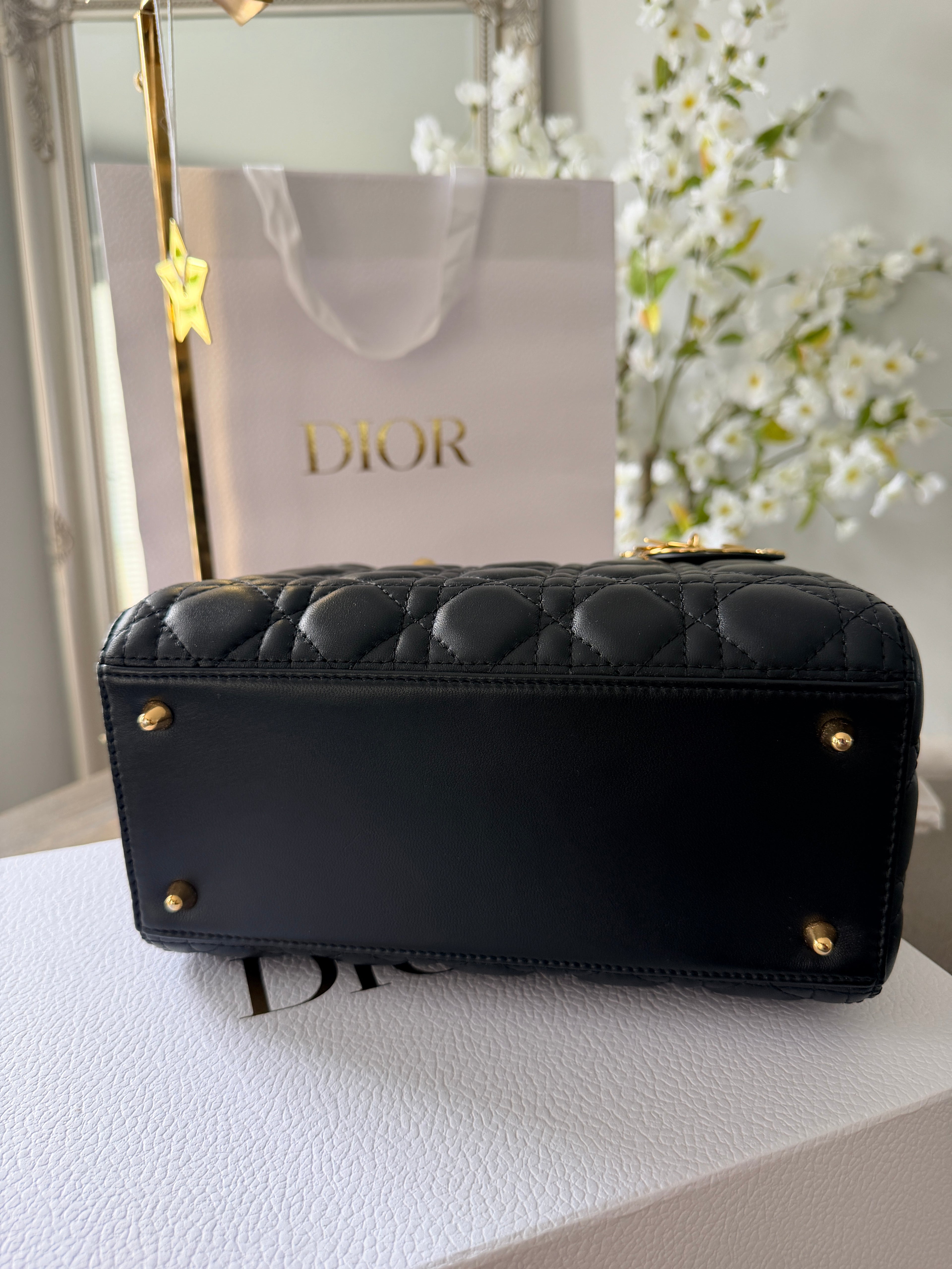 Christian Dior Lady Dior 2018 Medium Handbag Black Cannage Lambskin Gold Tone Hardware