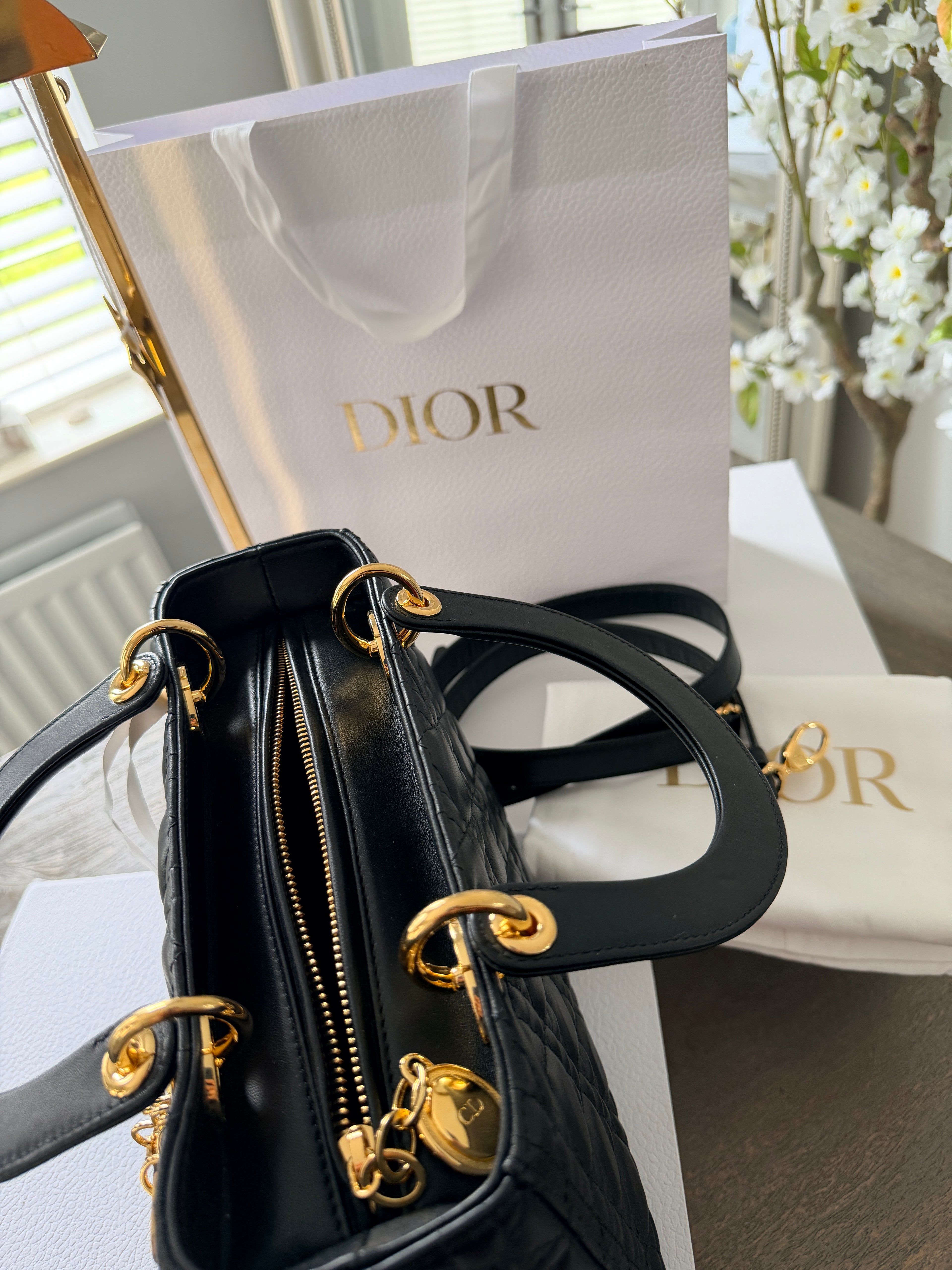 Christian Dior Lady Dior 2018 Medium Handbag Black Cannage Lambskin Gold Tone Hardware