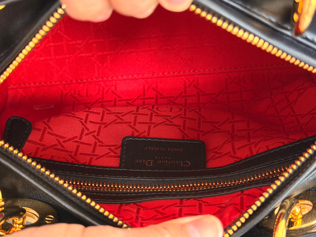 Christian Dior Lady Dior 2018 Medium Handbag Black Cannage Lambskin Gold Tone Hardware