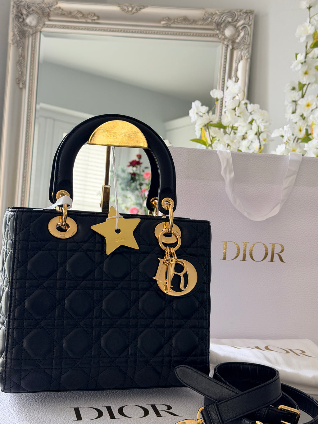 Christian Dior Lady Dior 2018 Medium Handbag Black Cannage Lambskin Gold Tone Hardware