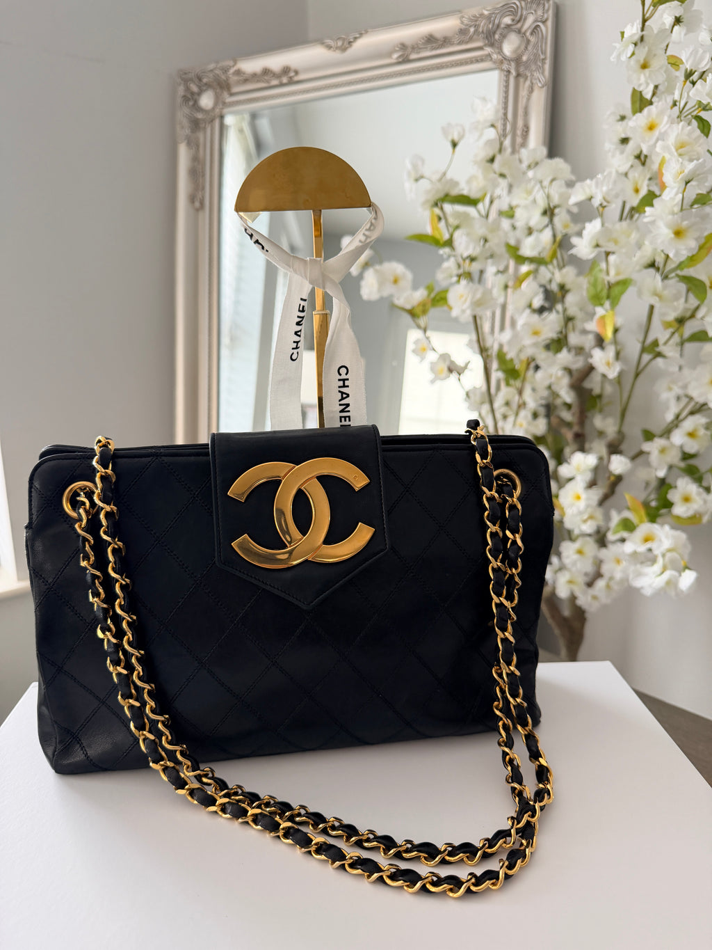Vintage CHANEL Small Supermodel Tote Black Lambskin & 24K Gold-Plated Hardware